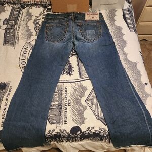 True Religion Men's Blue Denim Jeans with Embroidered Pockets